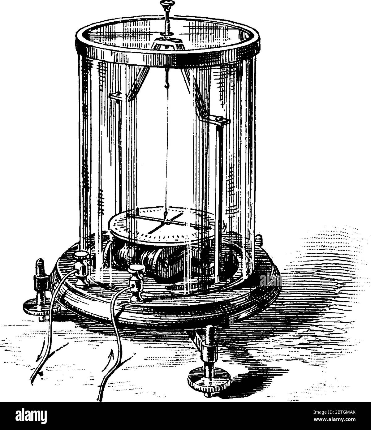 Figure showing astatic galvanometer, it is a galvanometer having two needles with opposite polarities that reduce the effect of the earth's magnetism, Stock Vector
