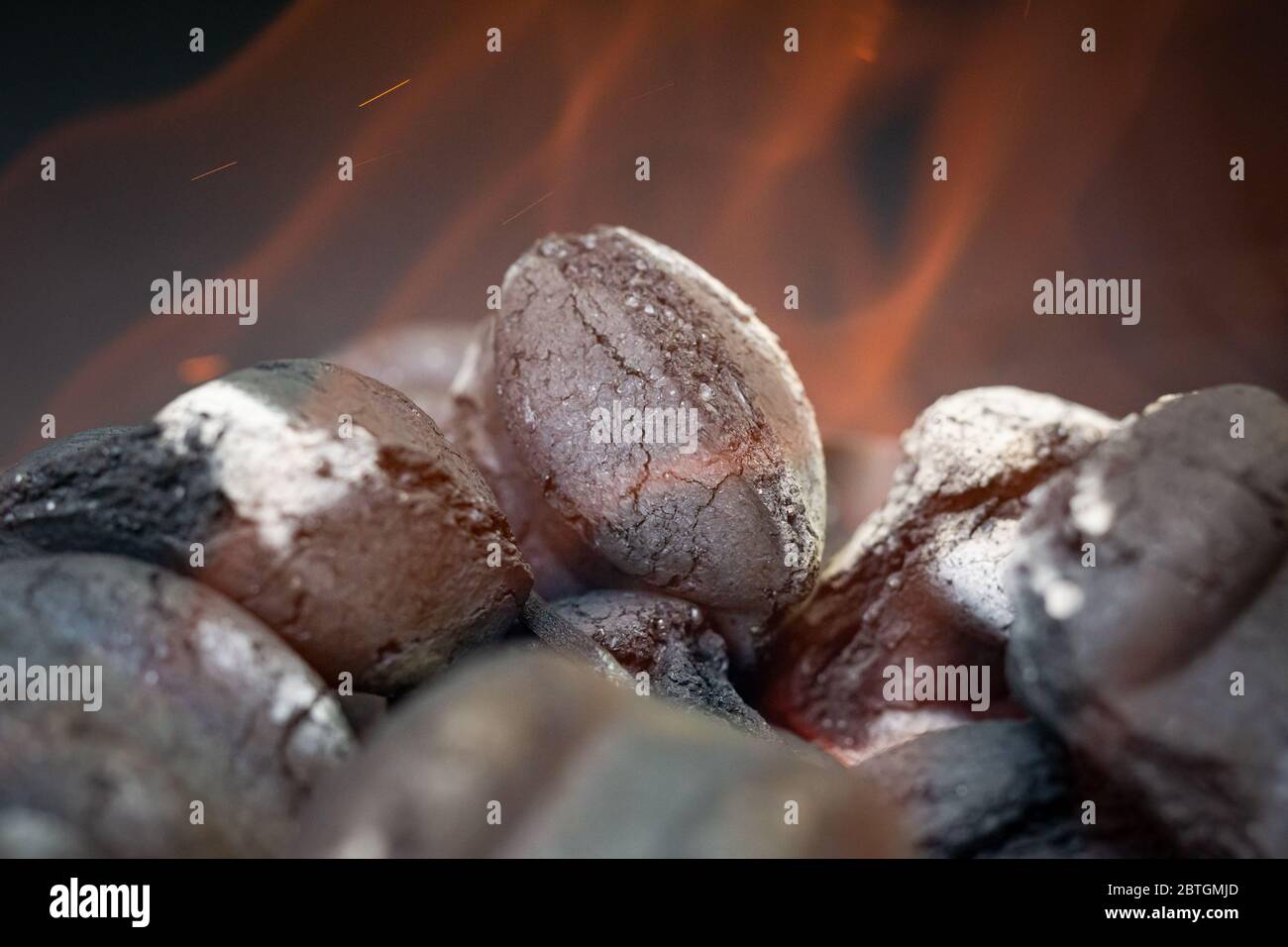 Hot charcoal burning in a grill Stock Photo Alamy