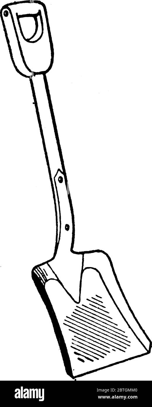 Shovel with square scoop used to carry materials, vintage line drawing