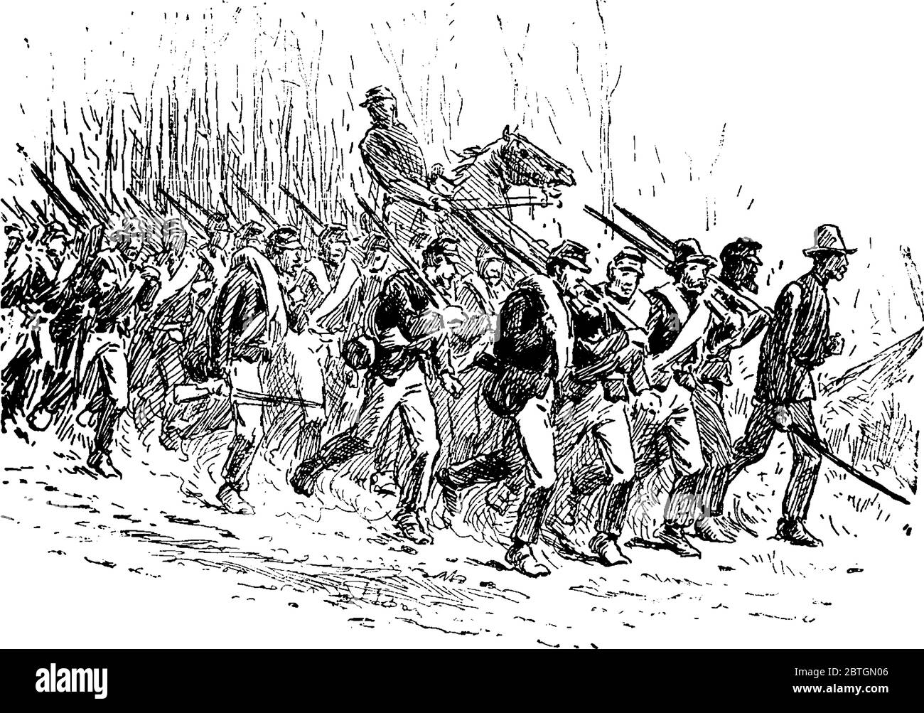 A typical representation of the Irish Brigade to the Rescue. The Irish Brigade was an infantry brigade made up of mainly Irish Americans who served fo Stock Vector