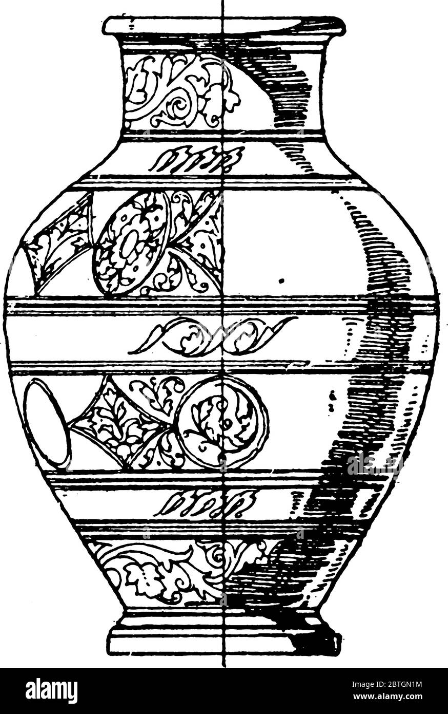 An Italian 16th century ceramic, typically used in funeral rites as a repository for the ashes of the dead, vintage line drawing or engraving illustra Stock Vector