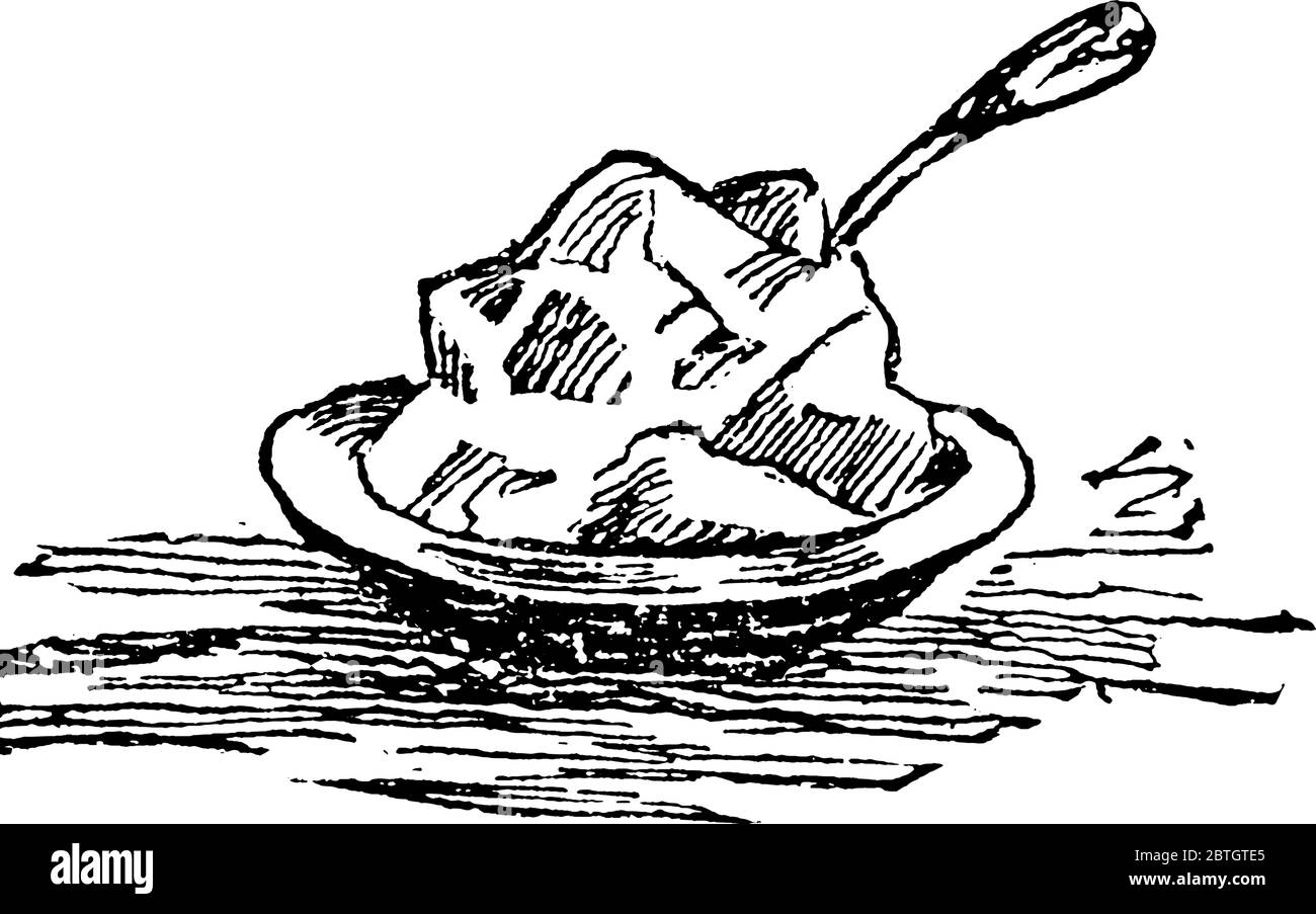 Icecream in bowl with spoon, vintage line drawing or engraving illustration Stock Vector Image