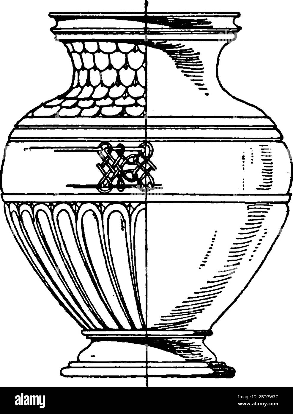 A 15th century Italian Renaissance design made out of ceramic, typically used in funeral rites as a repository for the ashes of the dead, vintage line Stock Vector