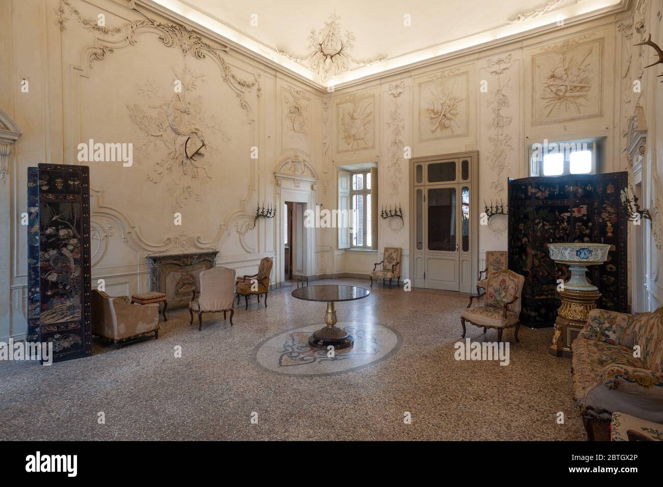 Santena, Italy - December 2010: The entrance hall of the country residence of Camillo Benso, Count of Cavour, next to Turin. Stock Photo