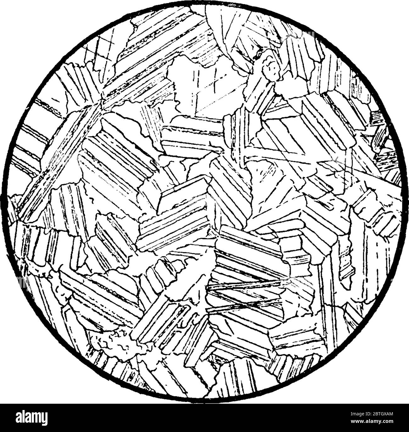 The microscopic view of crystalline limestone, limestone is a hard sedimentary rock, composed mainly of calcium carbonate, vintage line drawing or eng Stock Vector