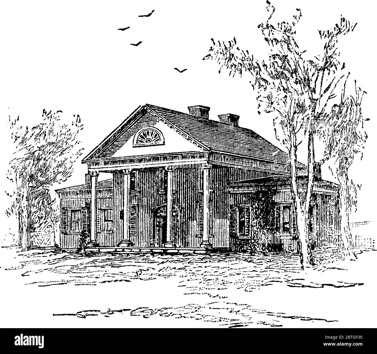 Figure showing John Lawrence Marye House during American civil war, Marye was a lawyer and Confederate soldier., vintage line drawing or engraving ill Stock Vector