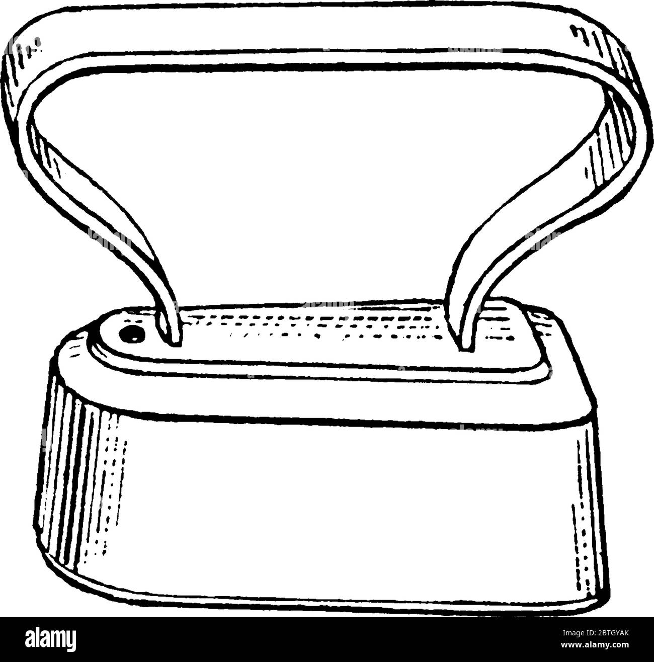 A typical representation of a laundry iron that is operated by people in hands, for polishing shirt collars, cuffs, and other starched pieces, vintage Stock Vector