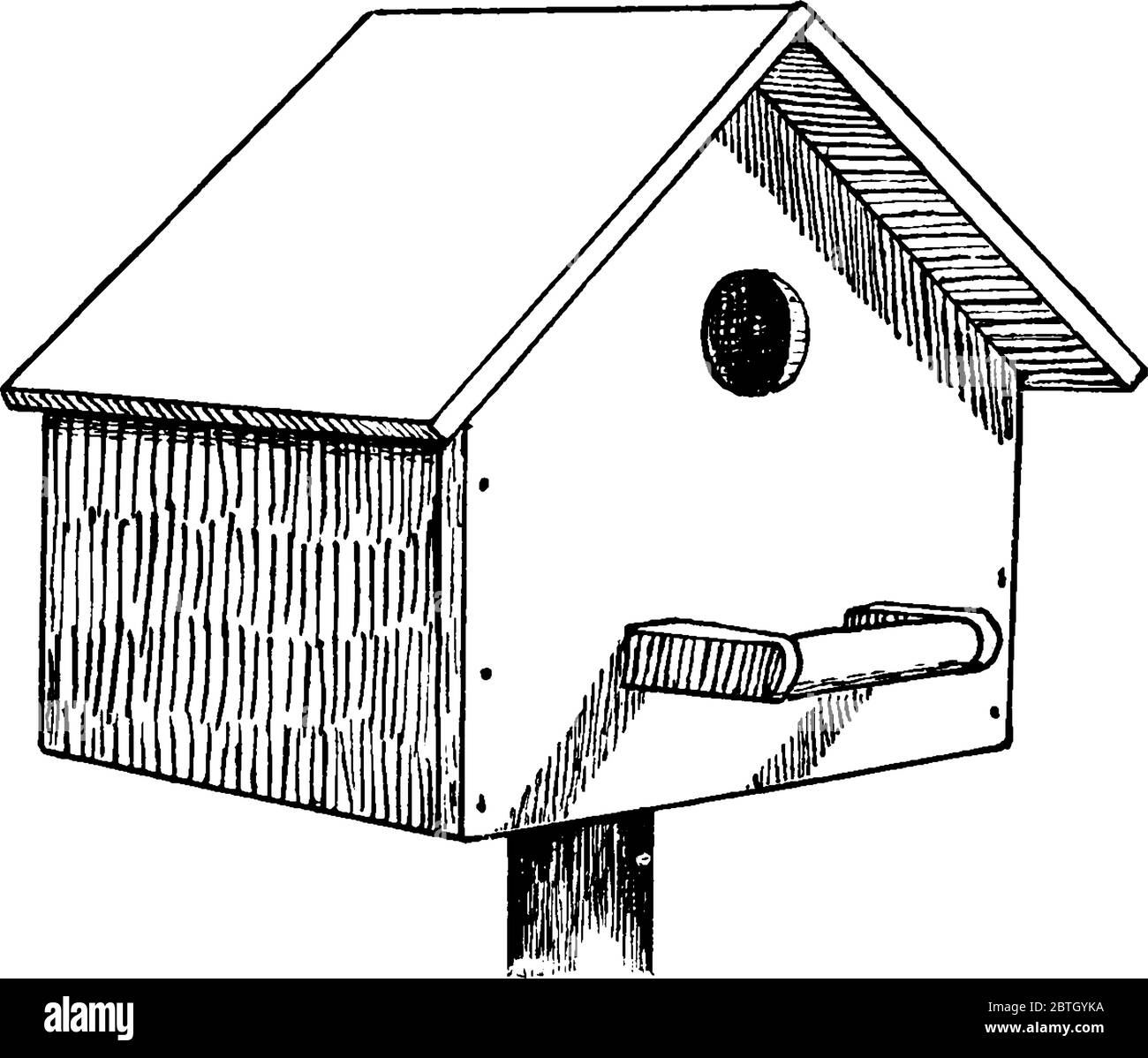 A bird house for a tree swallow, vintage line drawing or engraving