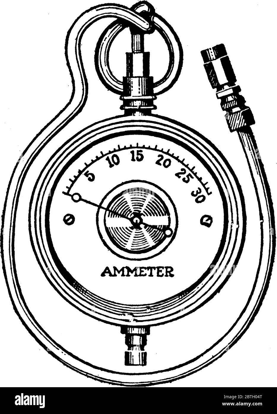 Ammeter is a tool having a pipe attached to round body used to test batteries, vintage line drawing or engraving illustration. Stock Vector