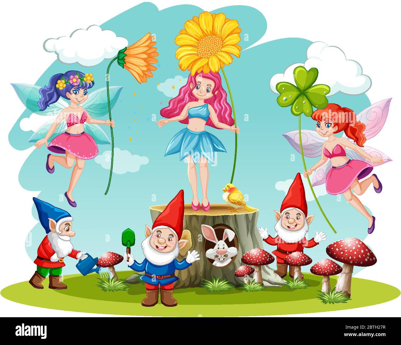 Set of fairy tale and gnome fantasy cartoon character on white