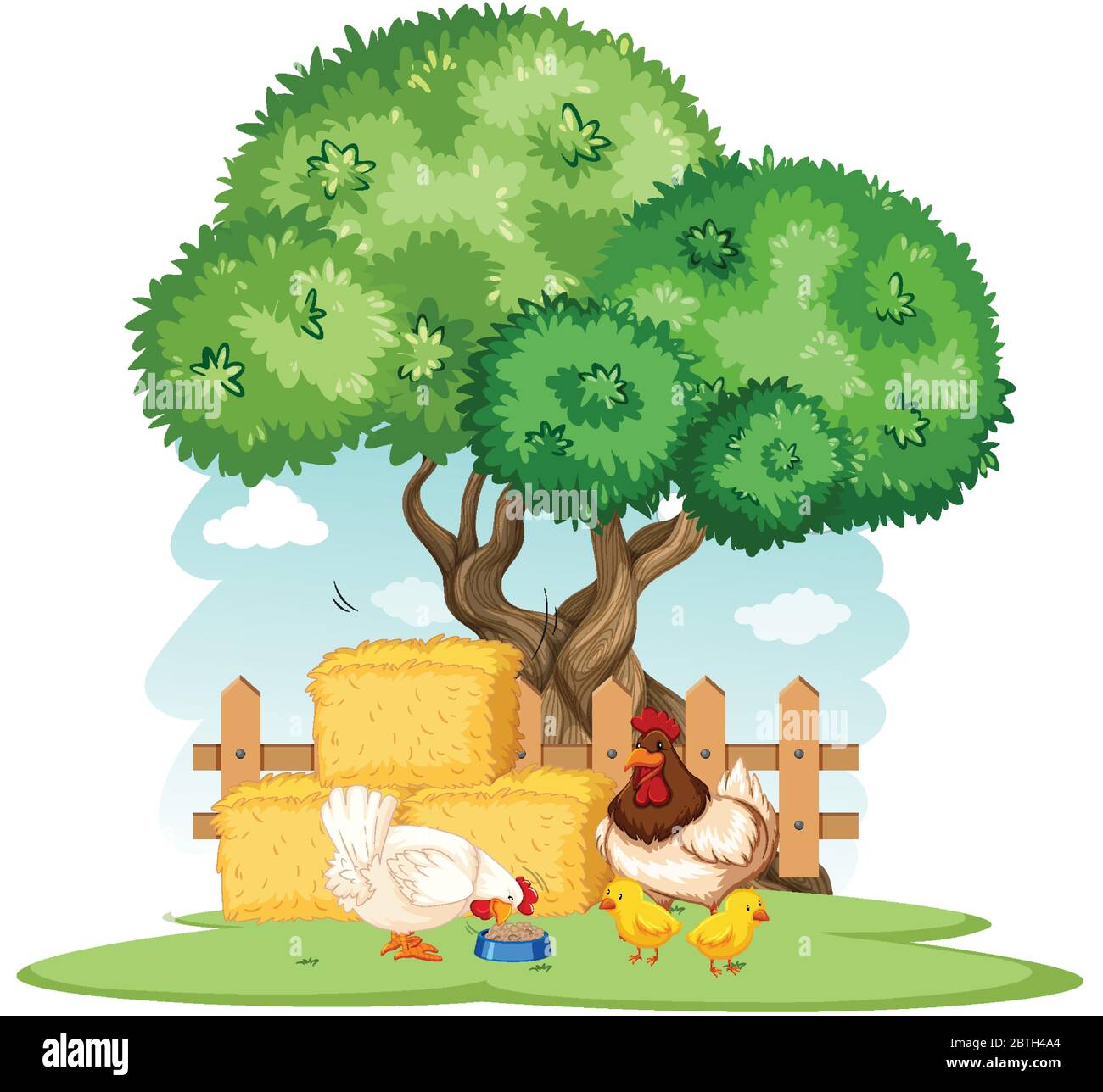 Farm scene with chickens on the farm illustration Stock Vector Image ...