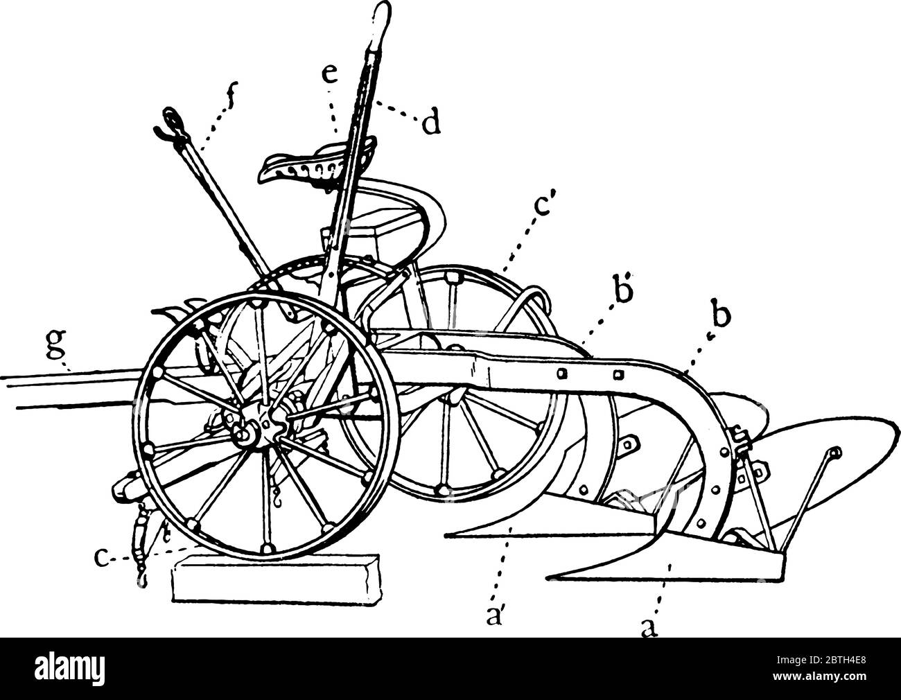 Two or more plows attached to a stock or frame, having wheels similar