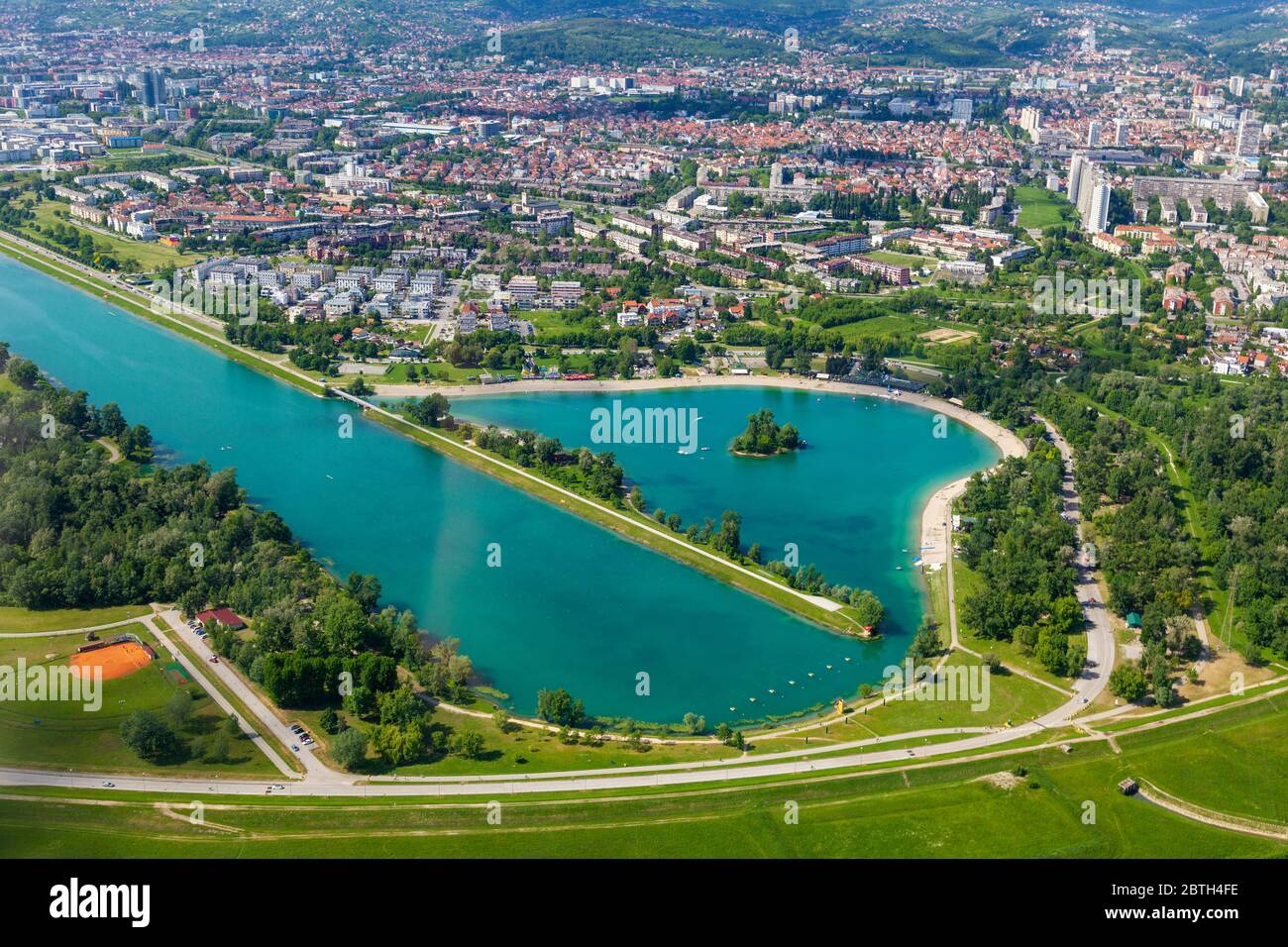 Aerial view of the Lake Jarun in Zagreb, Croatia Stock Photo