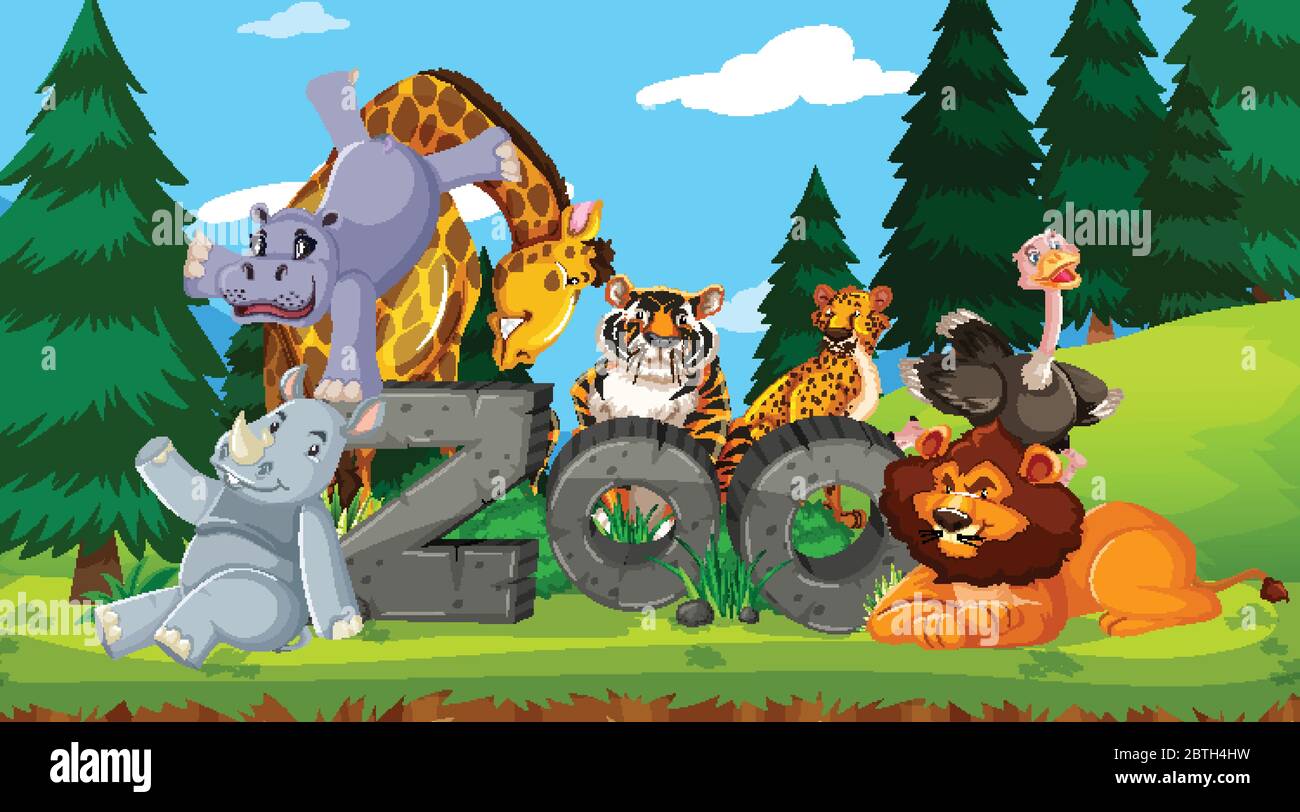 Wild animals with zoo sign illustration Stock Vector Image \u0026 Art - Alamy, image size:1300x812