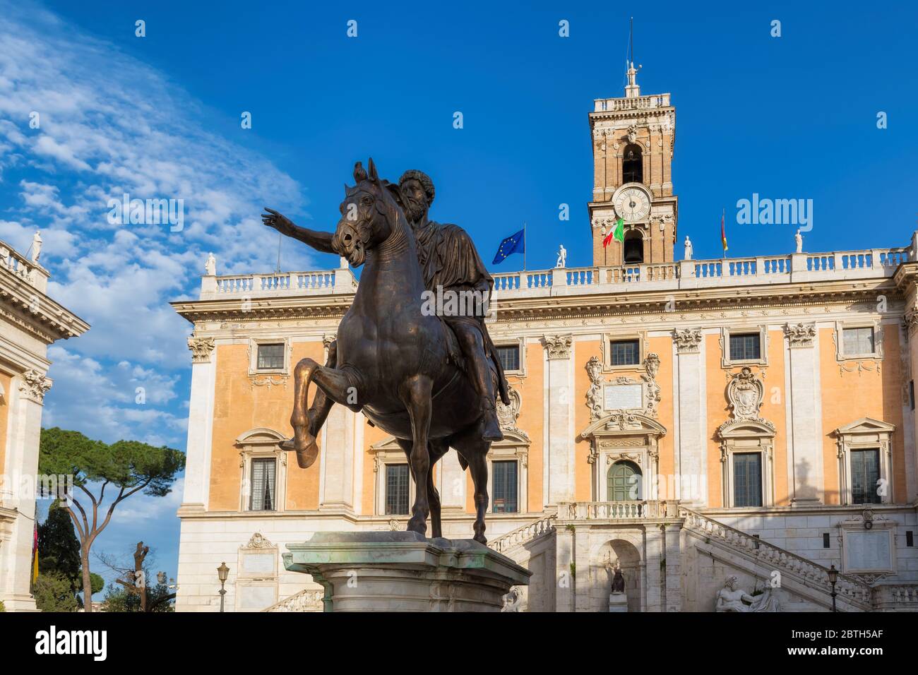 Piazza del Campidoglio and statue of Marcus Aurelius, Rome, Italy Stock ...