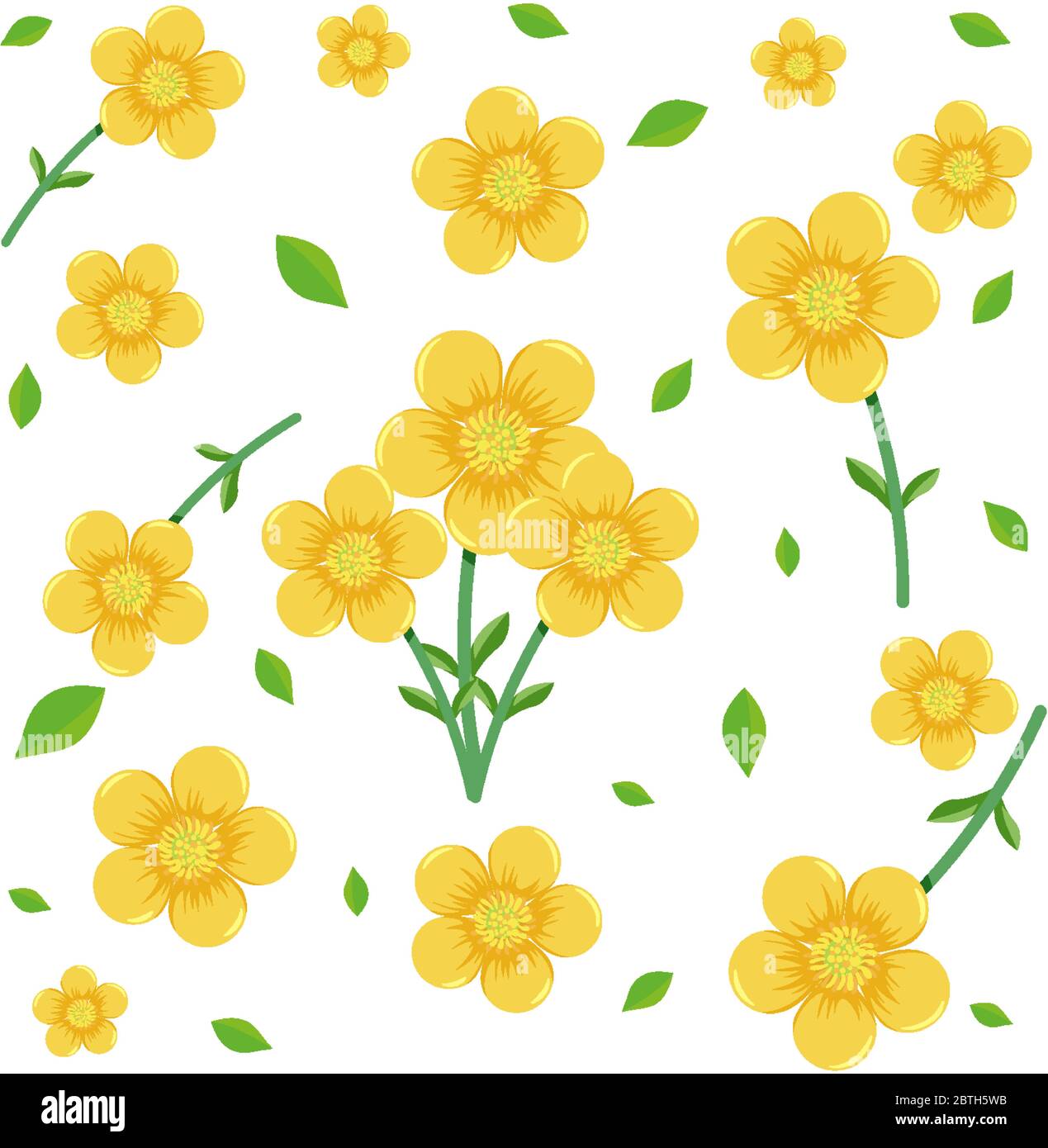 Seamless pattern with cute yellow flowers and leaf illustration Stock ...
