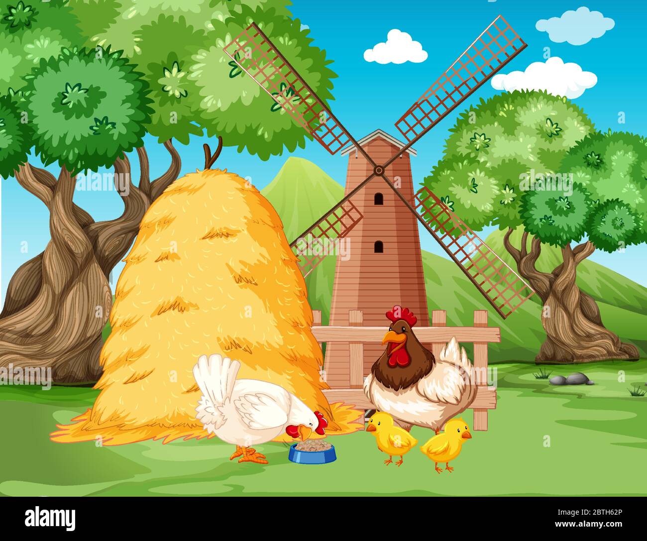 Chicken family at farm illustration Stock Vector