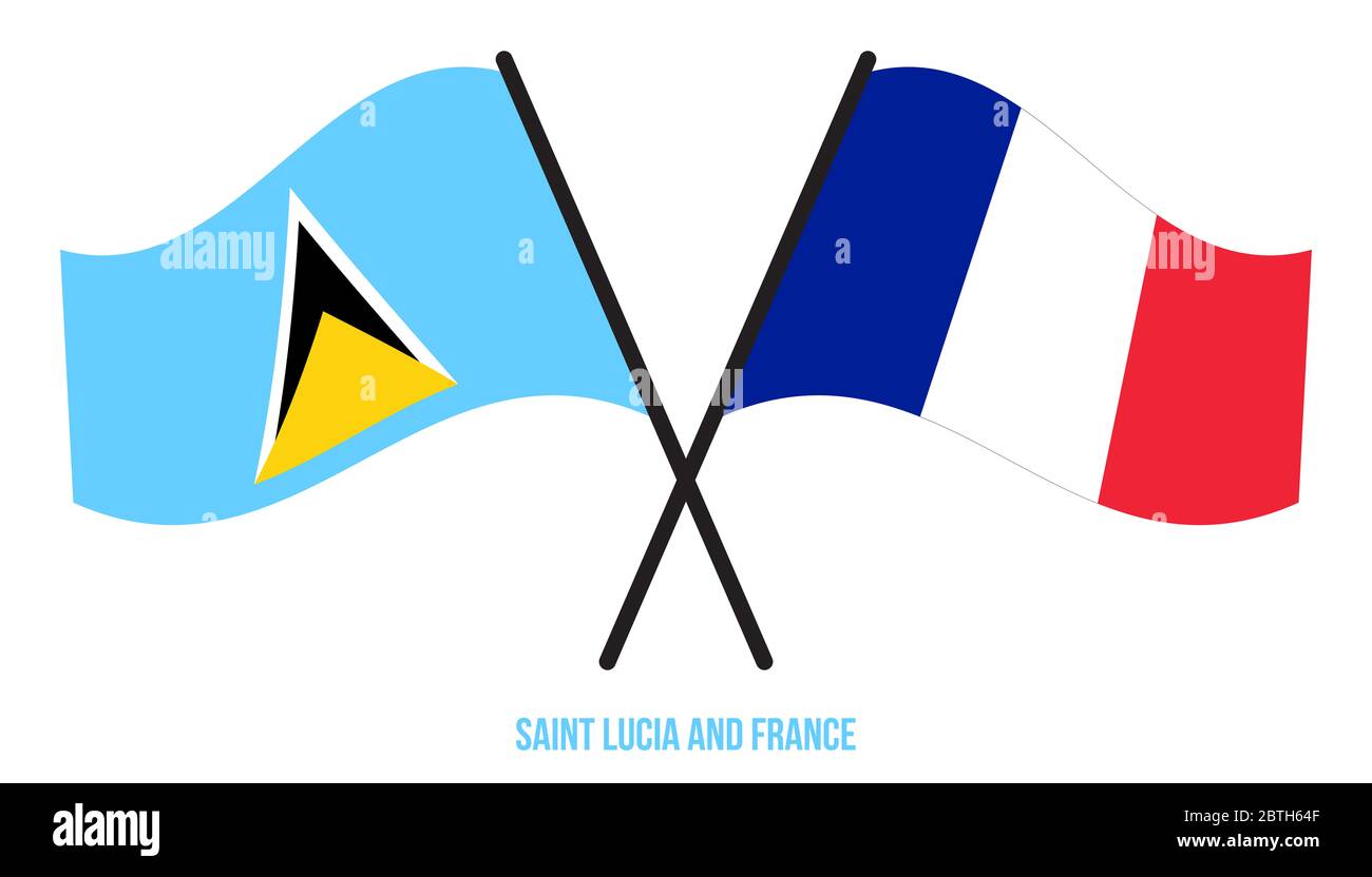 Saint Lucia And France Flags Crossed And Waving Flat Style Official Proportion Correct Colors