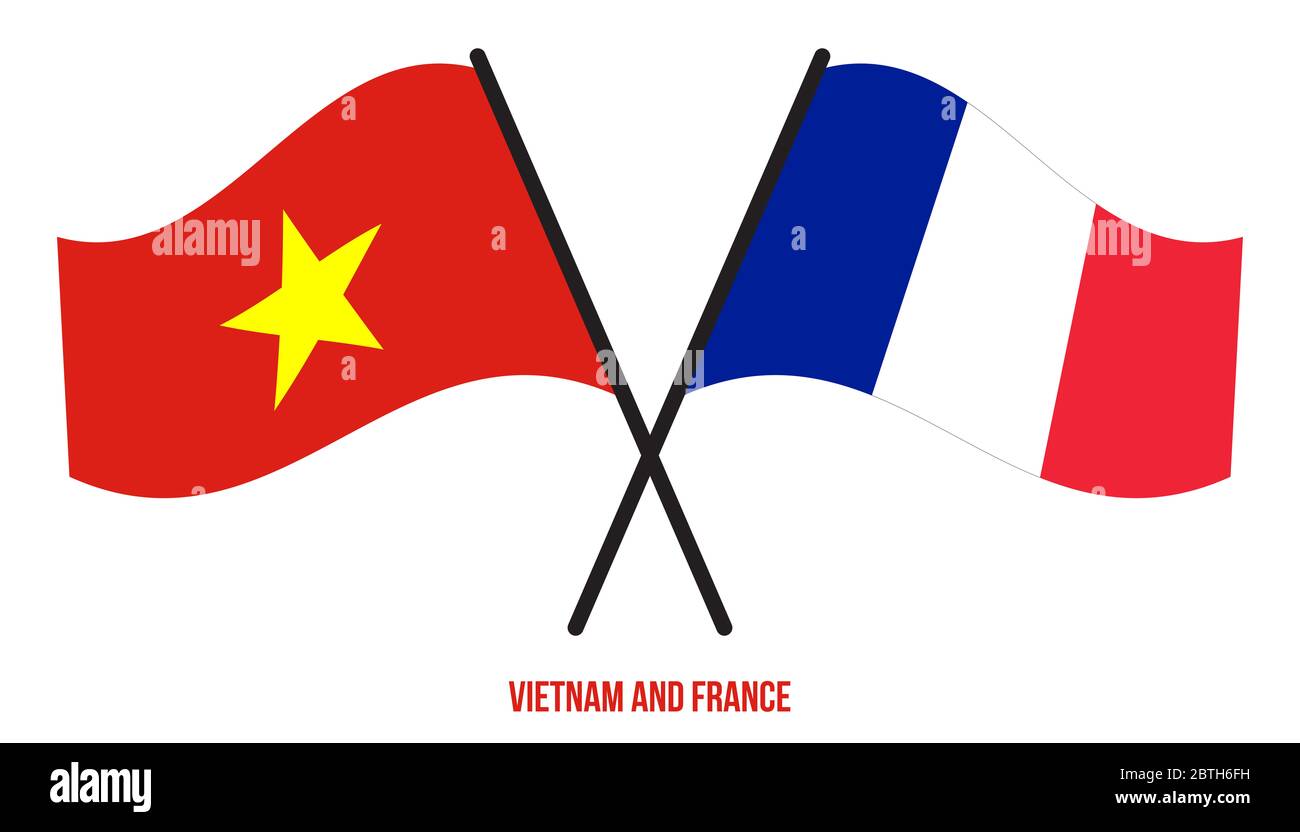 Vietnam and France Flags Crossed And Waving Flat Style. Official ...