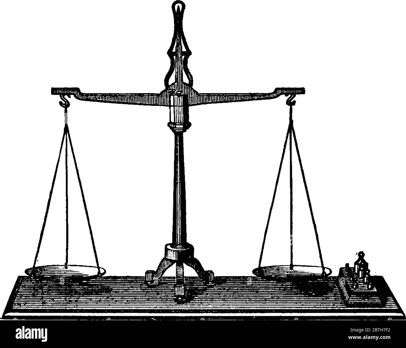 A weighing scale for weighing bodies., vintage line drawing or