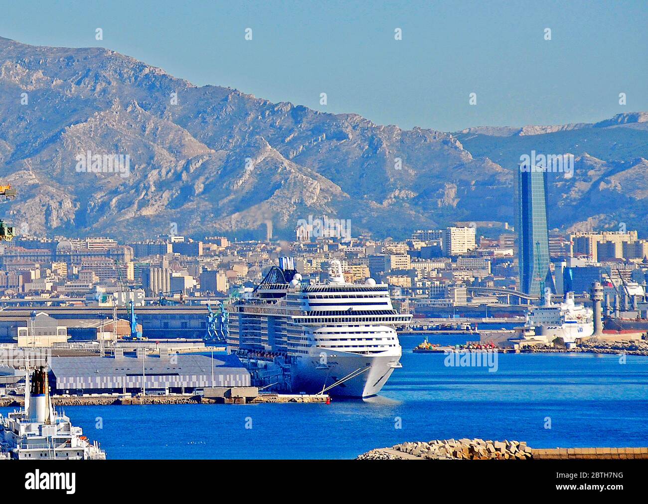 the port of Joliette and the tower of the CMACGM, Marseille, France Stock Photo Alamy