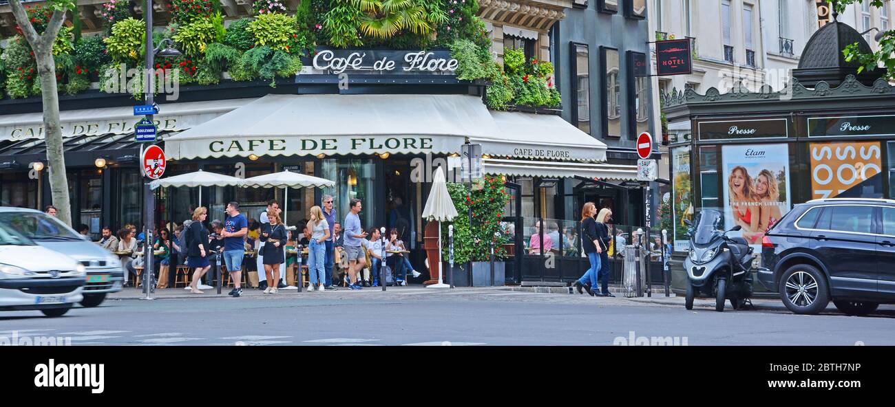 Café de Flore, boulevard Saint-Germain, Latin quarter, Paris, France Stock Photo