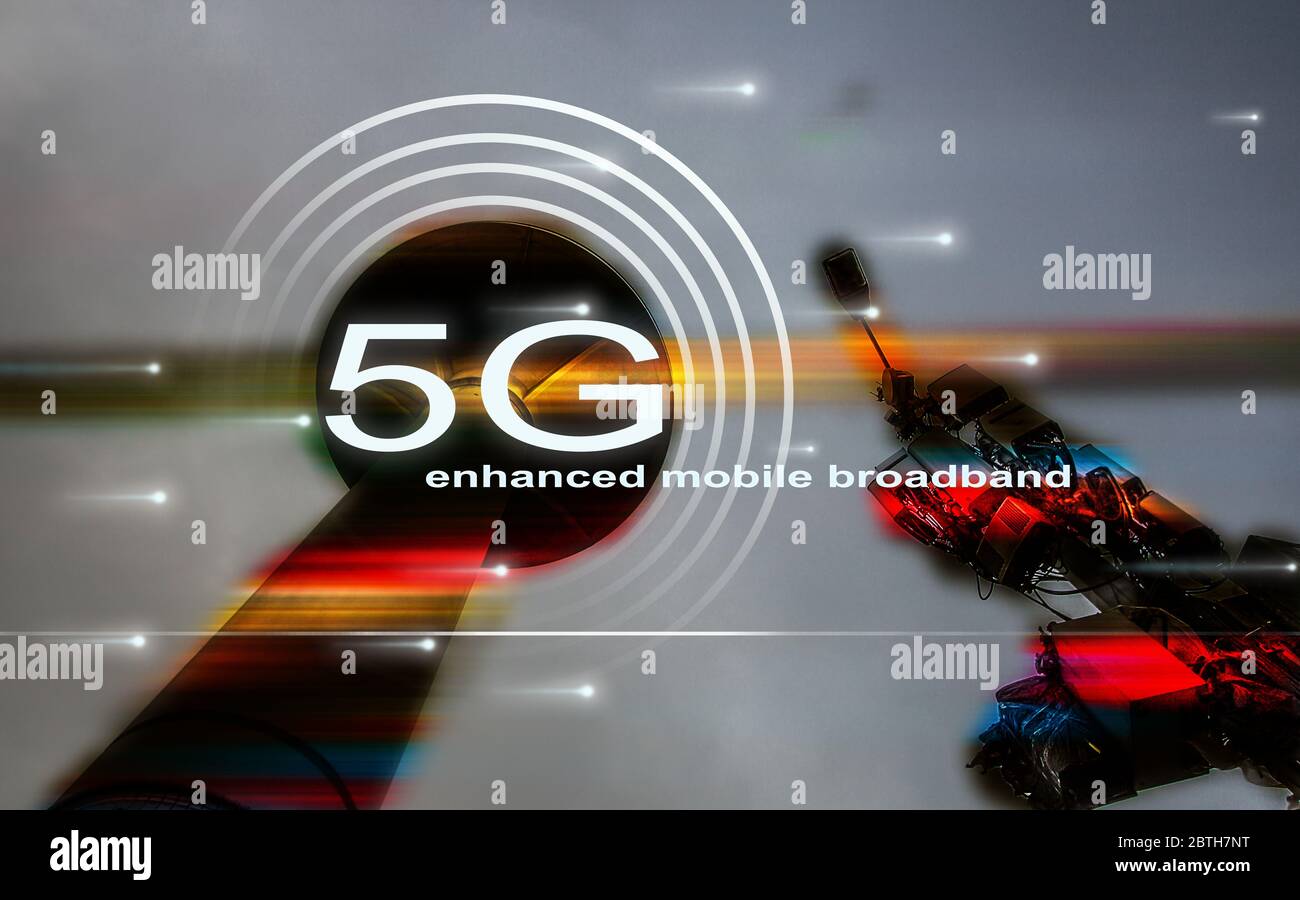 5G enhanced mobile broadband technology concept with broadband antenna