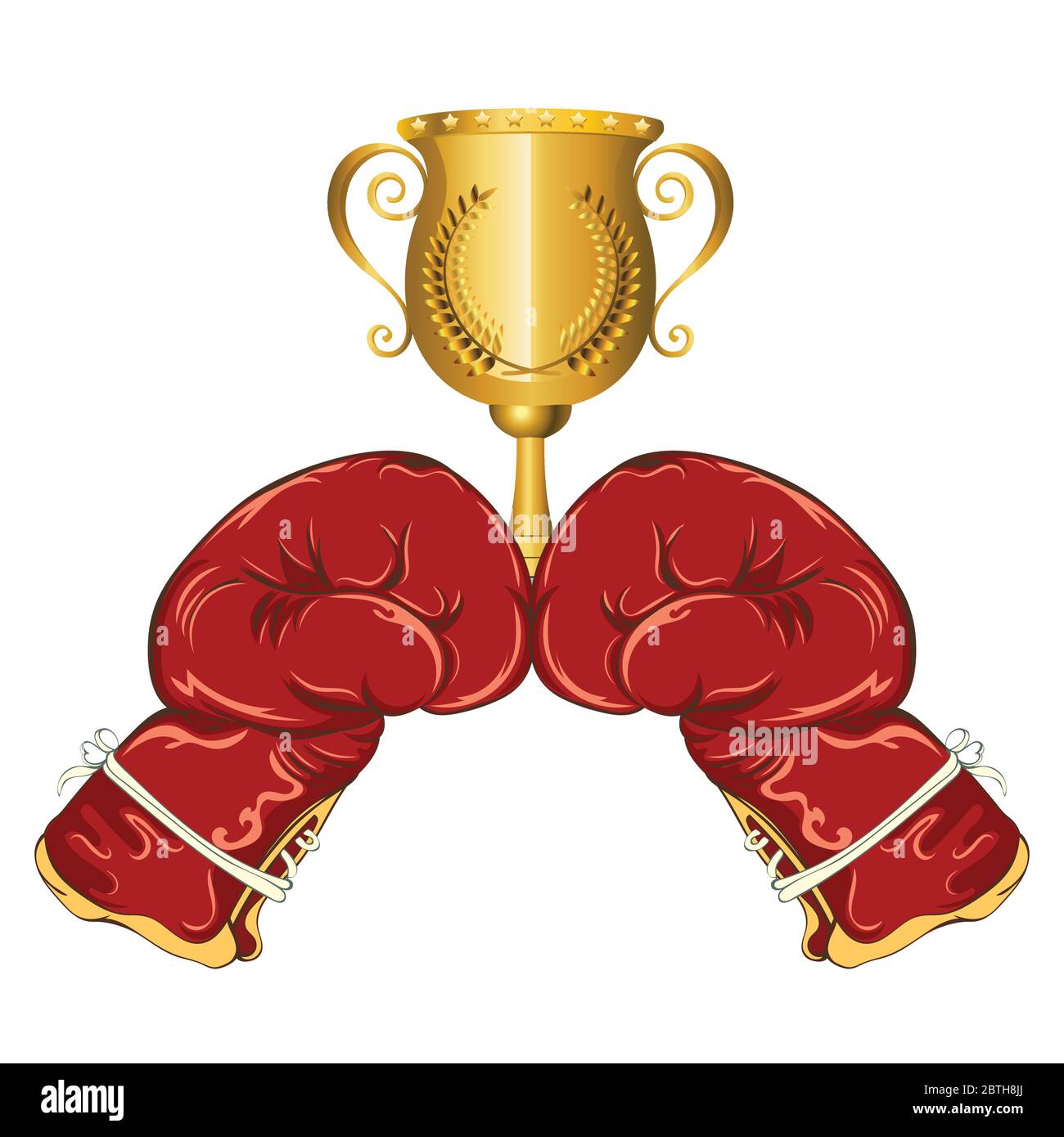 Golden trophy cup with boxing gloves sport design Stock Vector Image