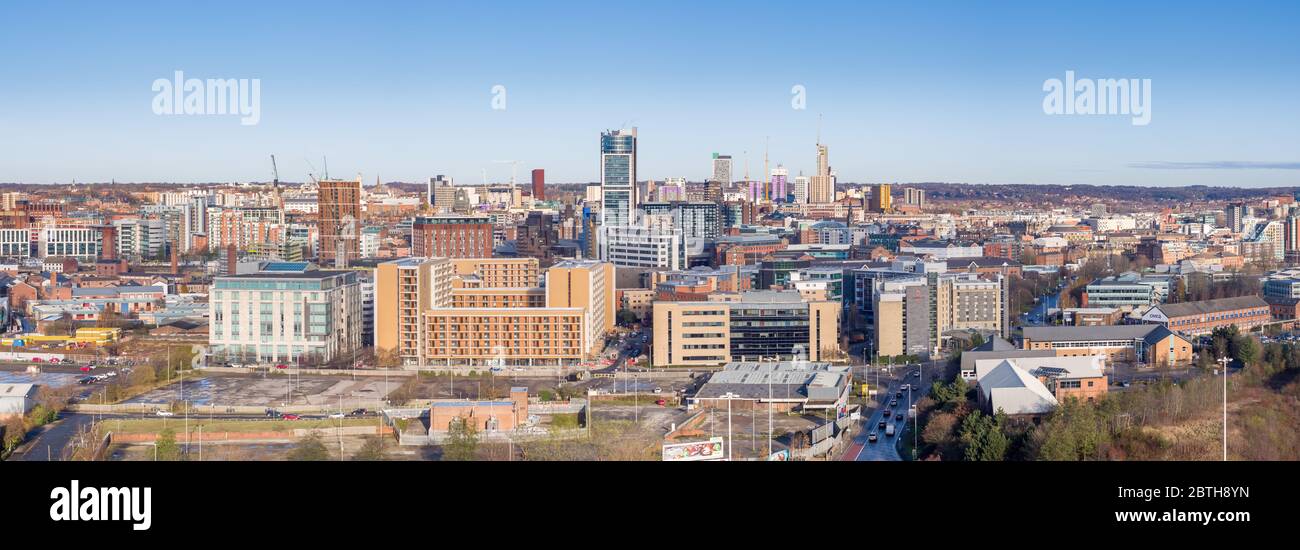 Aerial panoramic view of Leeds city centre from the south Stock Photo