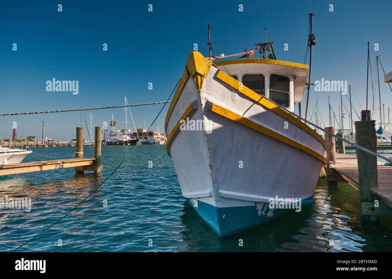 Shrimp boat at port, Aransas Bay, Gulf of Mexico, Rockport,  Gulf Coast, Texas, USA Stock Photo