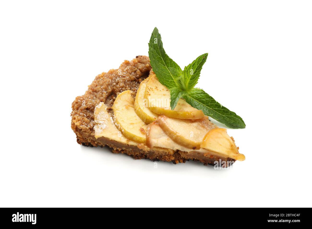 Piece of tasty apple pie isolated on white background. Homemade food Stock Photo