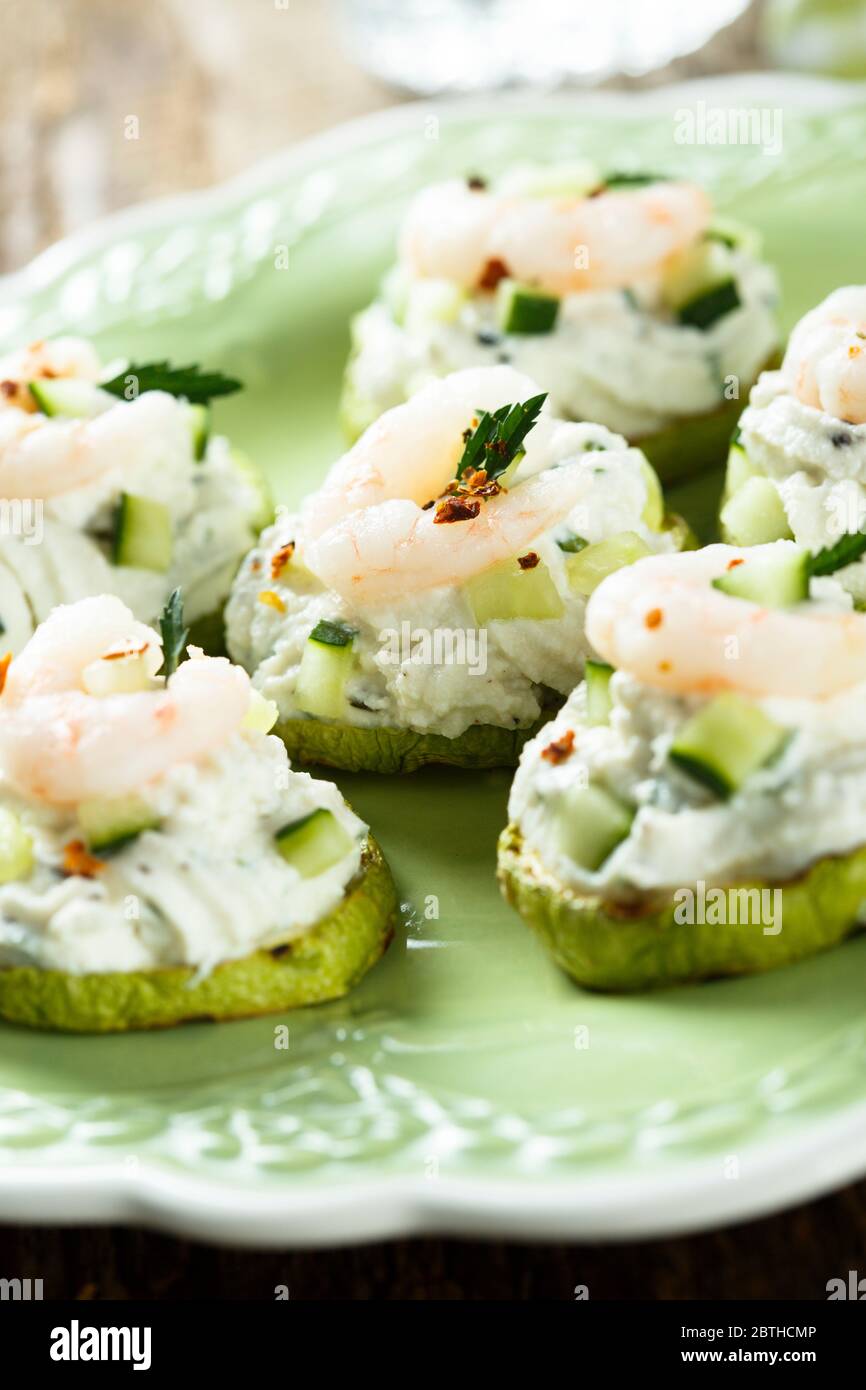 Shrimp appetizer with cream cheese and zucchini Stock Photo Alamy
