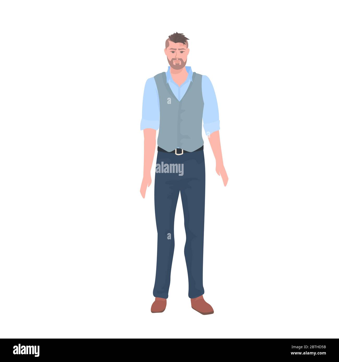 young man in casual clothes male cartoon character standing pose full length vector illustration Stock Vector