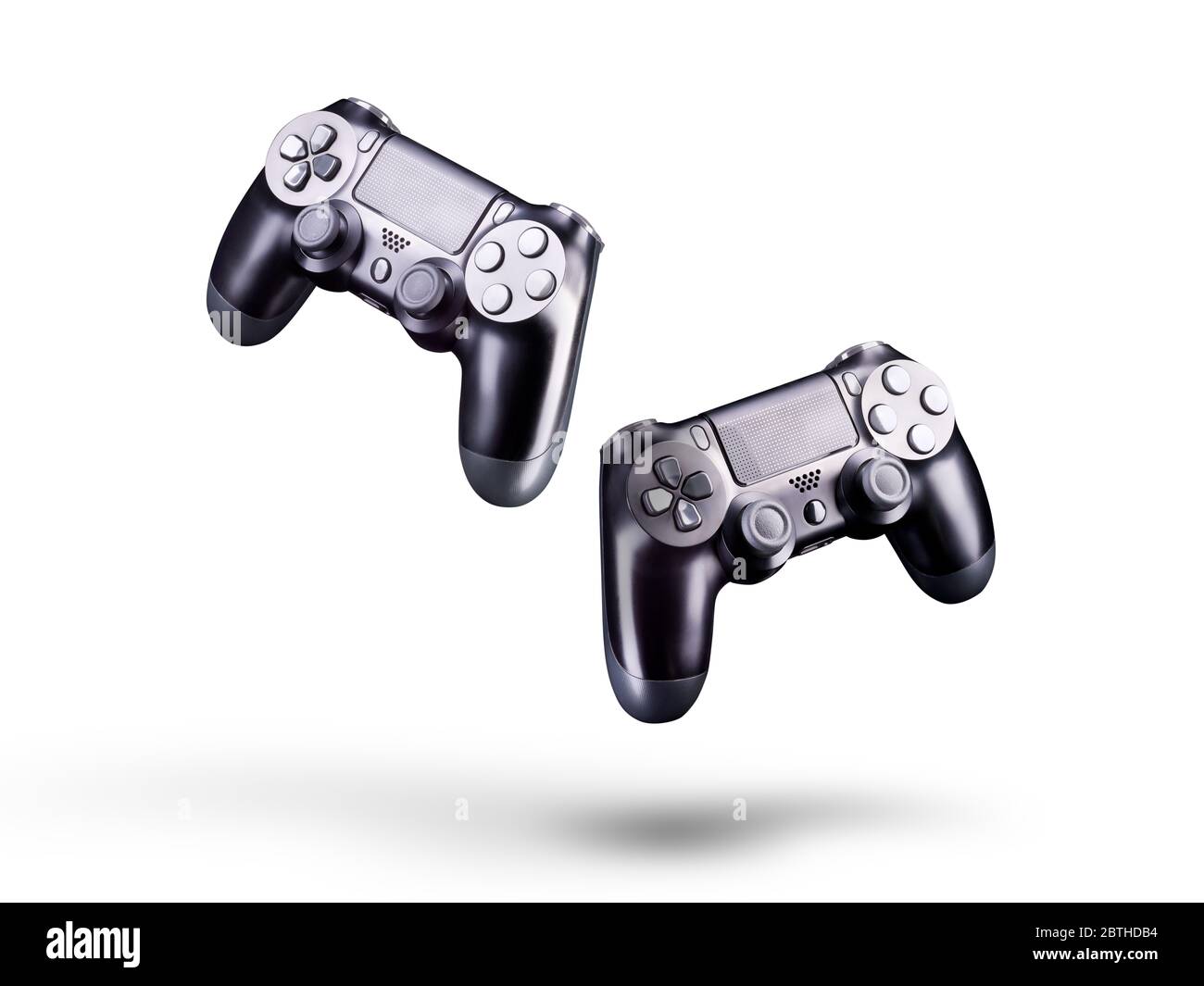 Set of black video game joysticks gamepad isolated on a white ...