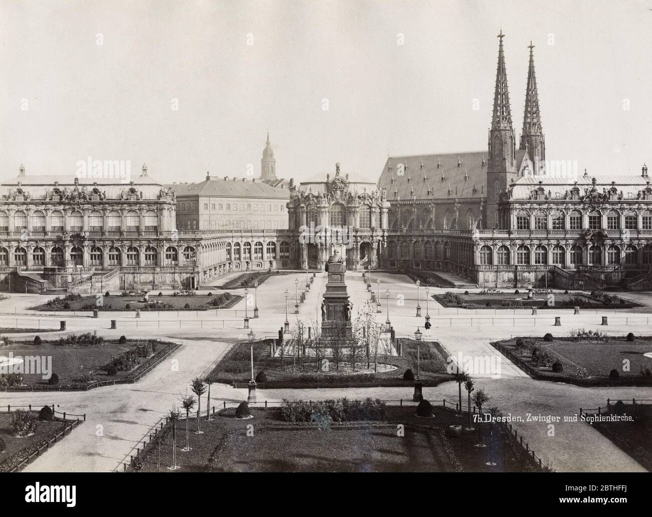 Vintage 19th century photograph - Sophienkirche, Dresden Germany, heavily bombed in World War II and demolished in 1962. Stock Photo