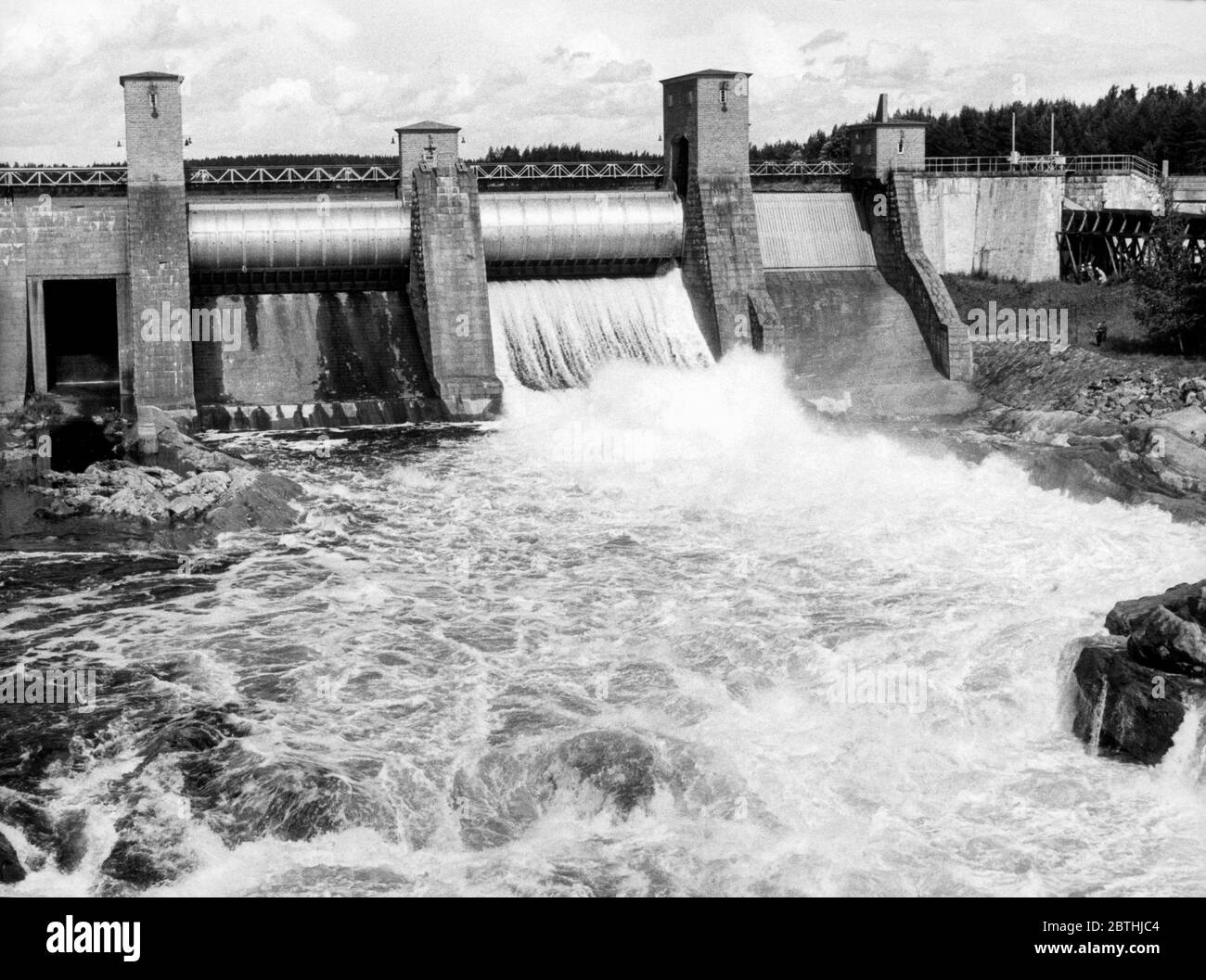 Hydroelectric POWERPLANT at one of the Swedish river 1980 Stock Photo