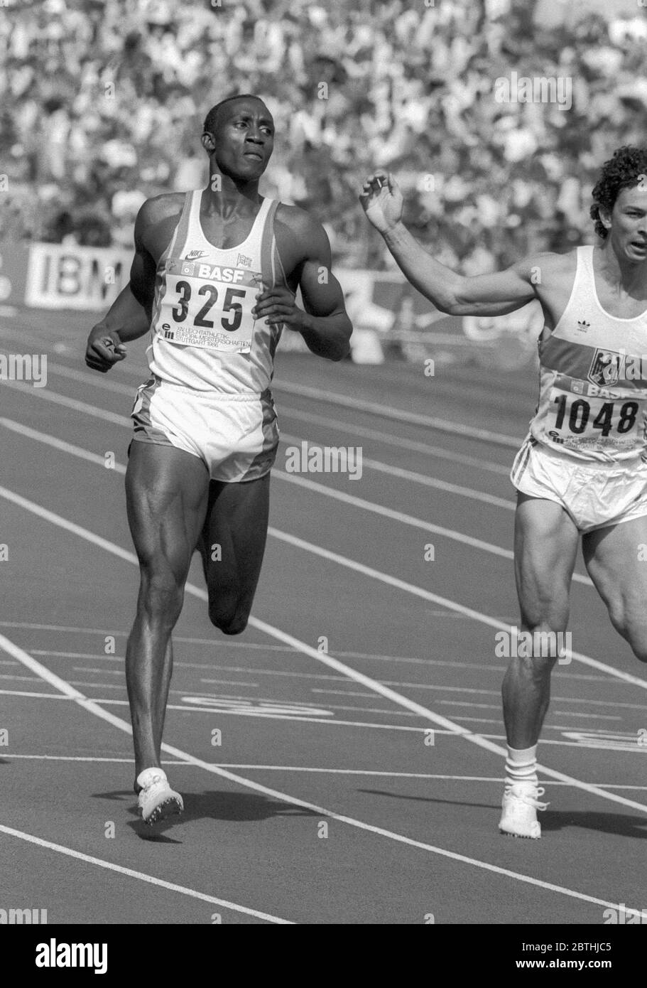 LINFORD CHRISTIE British sprint Champion at European Championship in Stuttgart 1986 Stock Photo