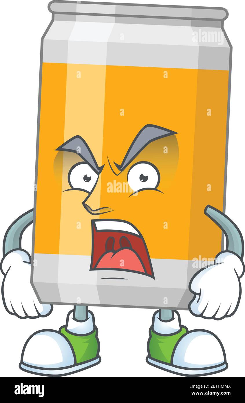 Beer can cartoon drawing style with angry face Stock Vector