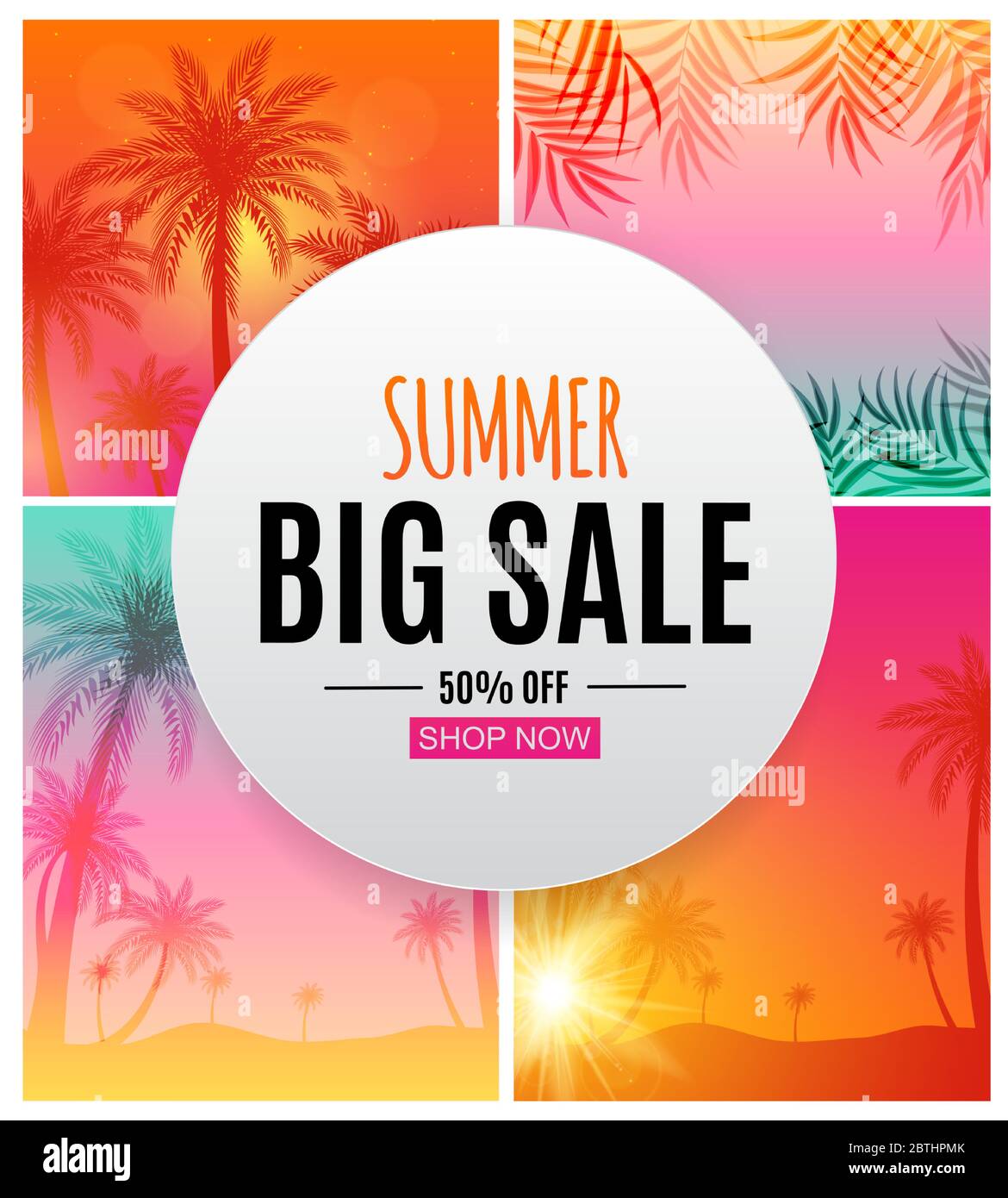 Abstract Summer Sale Background with Palm Leaves Vector Illustration ...