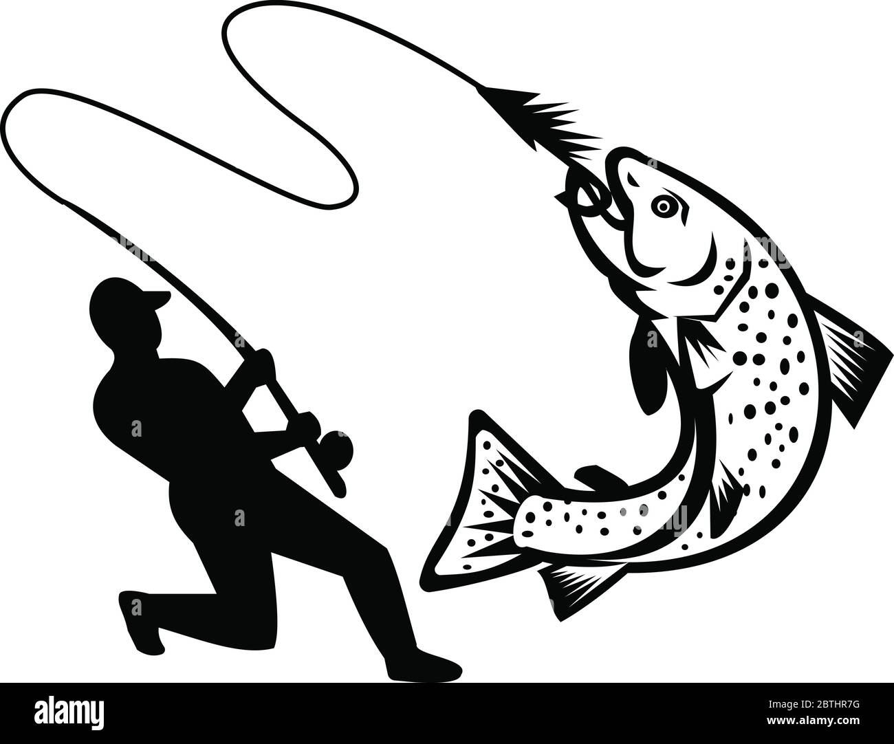 https://c8.alamy.com/comp/2BTHR7G/illustration-of-a-fly-fisherman-fishing-casting-rod-and-reel-hooking-brook-trout-viewed-from-the-side-on-isolated-white-background-done-in-retro-black-2BTHR7G.jpg