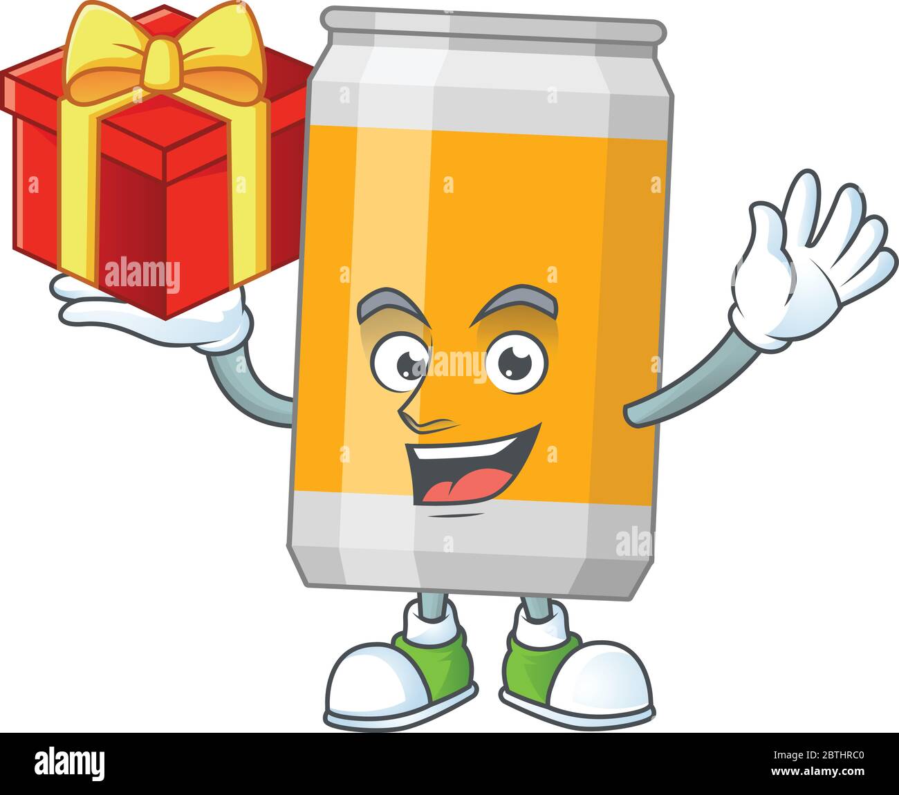 Beer can cartoon mascot concept design with a red box of gift Stock ...