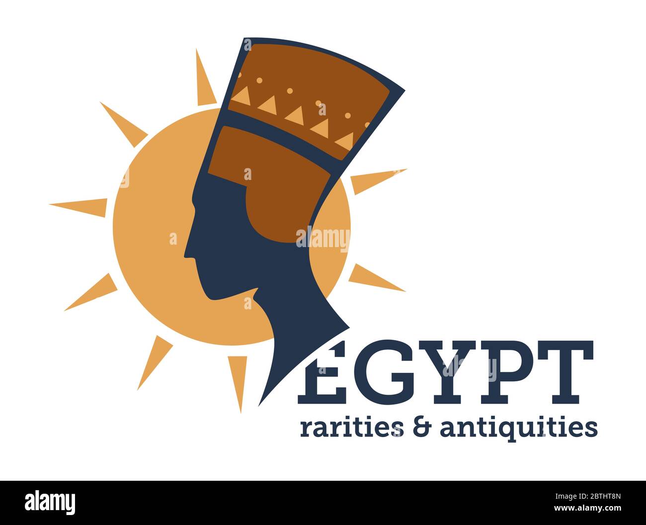 Egypt rarities and antiquity, niferititi bust and sun Stock Vector