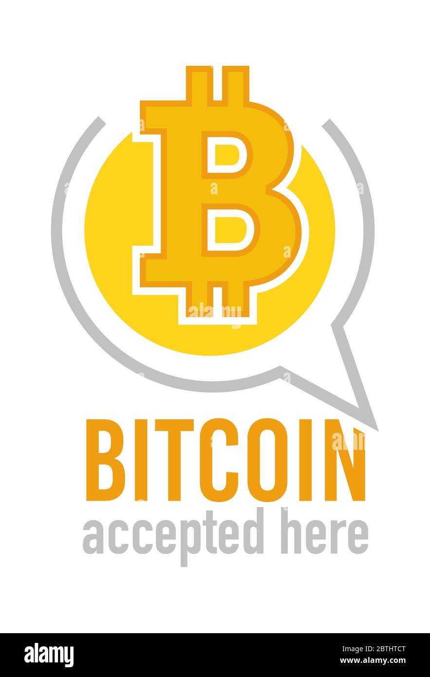 Bitcoin accepted here, icon denoting virtual paying system Stock Vector