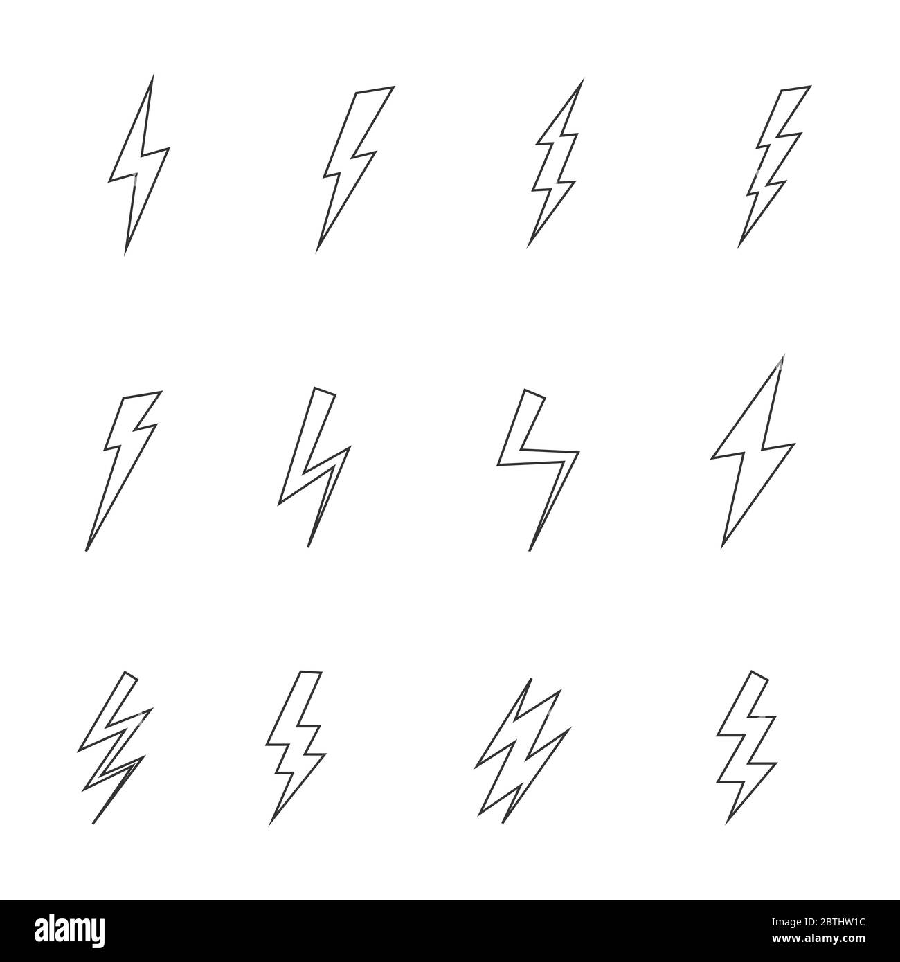 Outline stroke Lightning bolt icon set Stock Vector