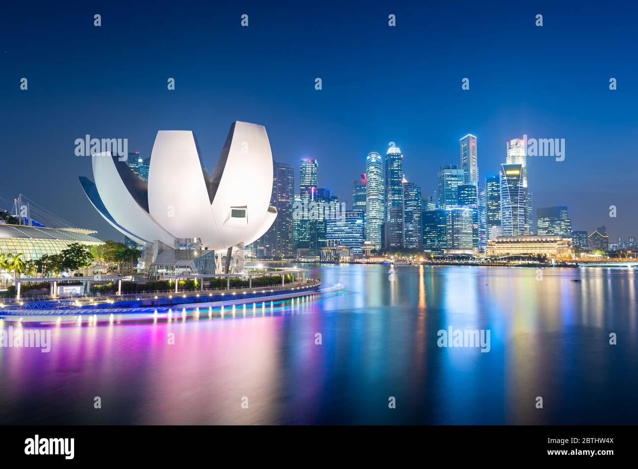 Singapore skyline at the Marina during twilight. Stock Photo