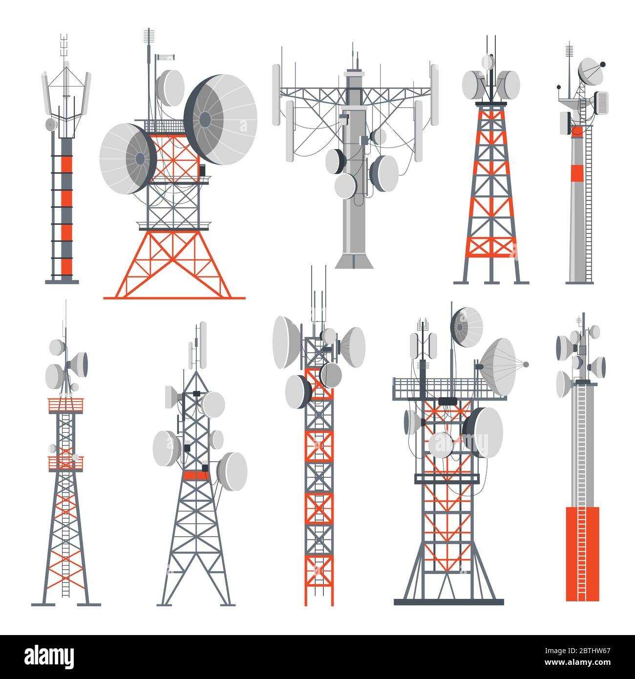 Towers and stations supplying electricity set of buildings Stock Vector