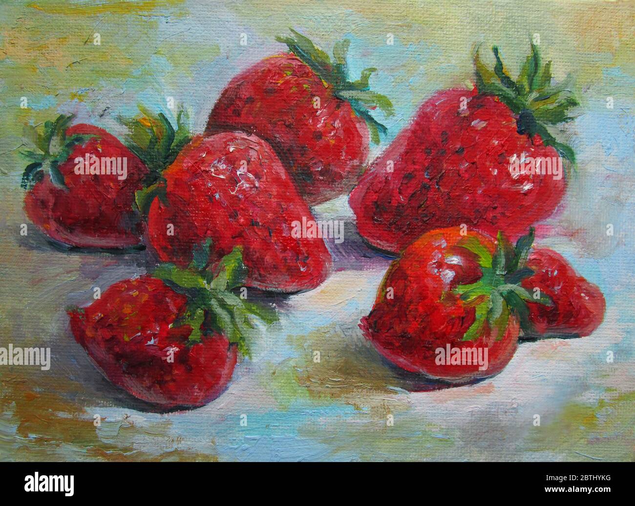 Ripe Strawberries, original oil painting on canvas Stock Photo