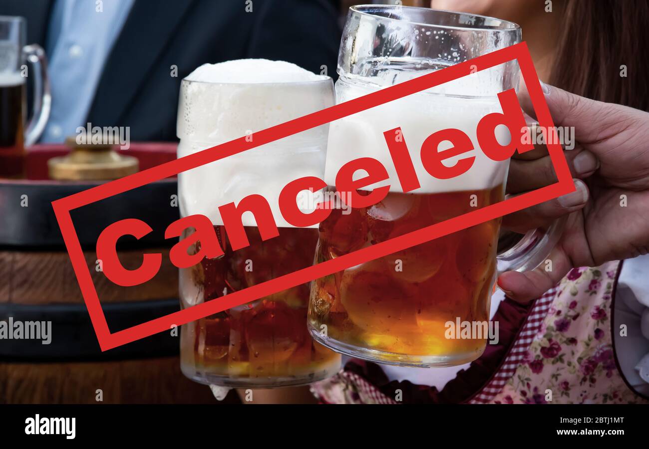 Information Canceled events, party’s, Munich beer festival, music festivals with event background. Pandemic outbreak concept. Stock Photo