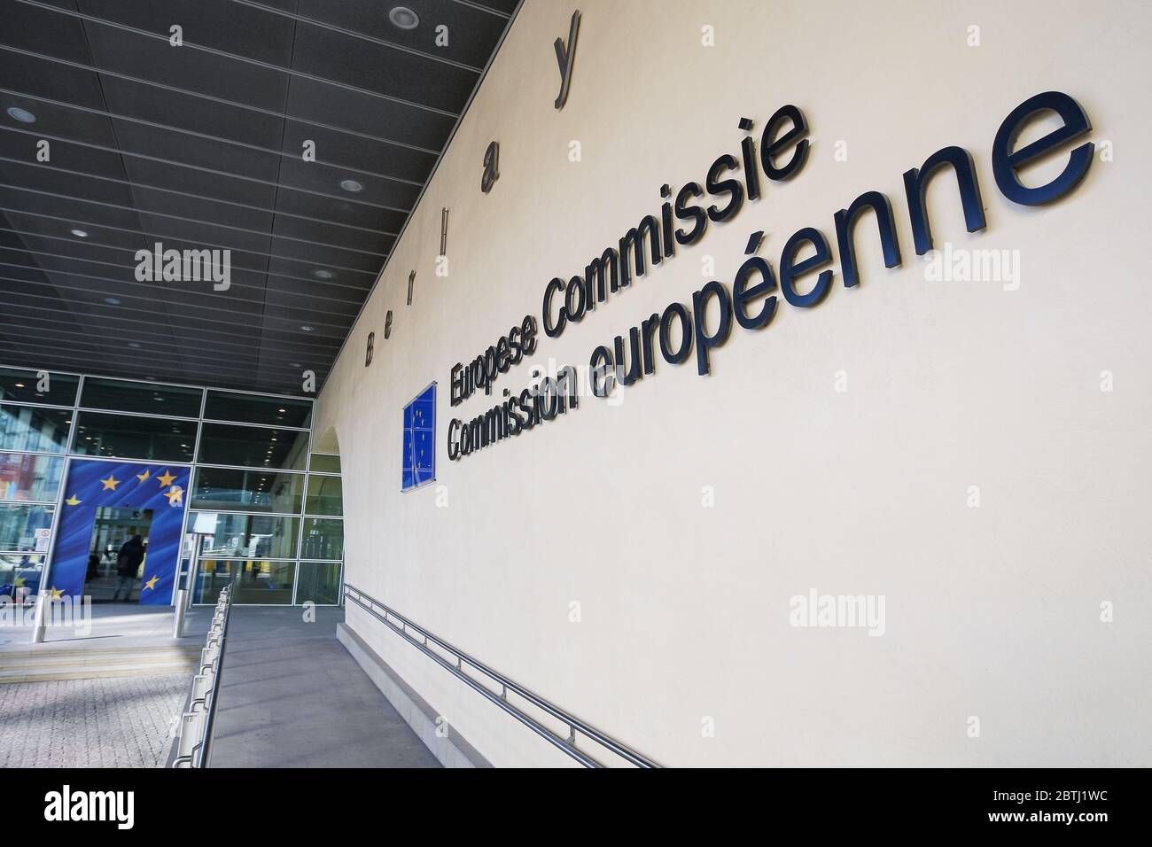 People communicate near the European Commission building. Brussels, Belgium - 02 Mar 2011 Stock Photo