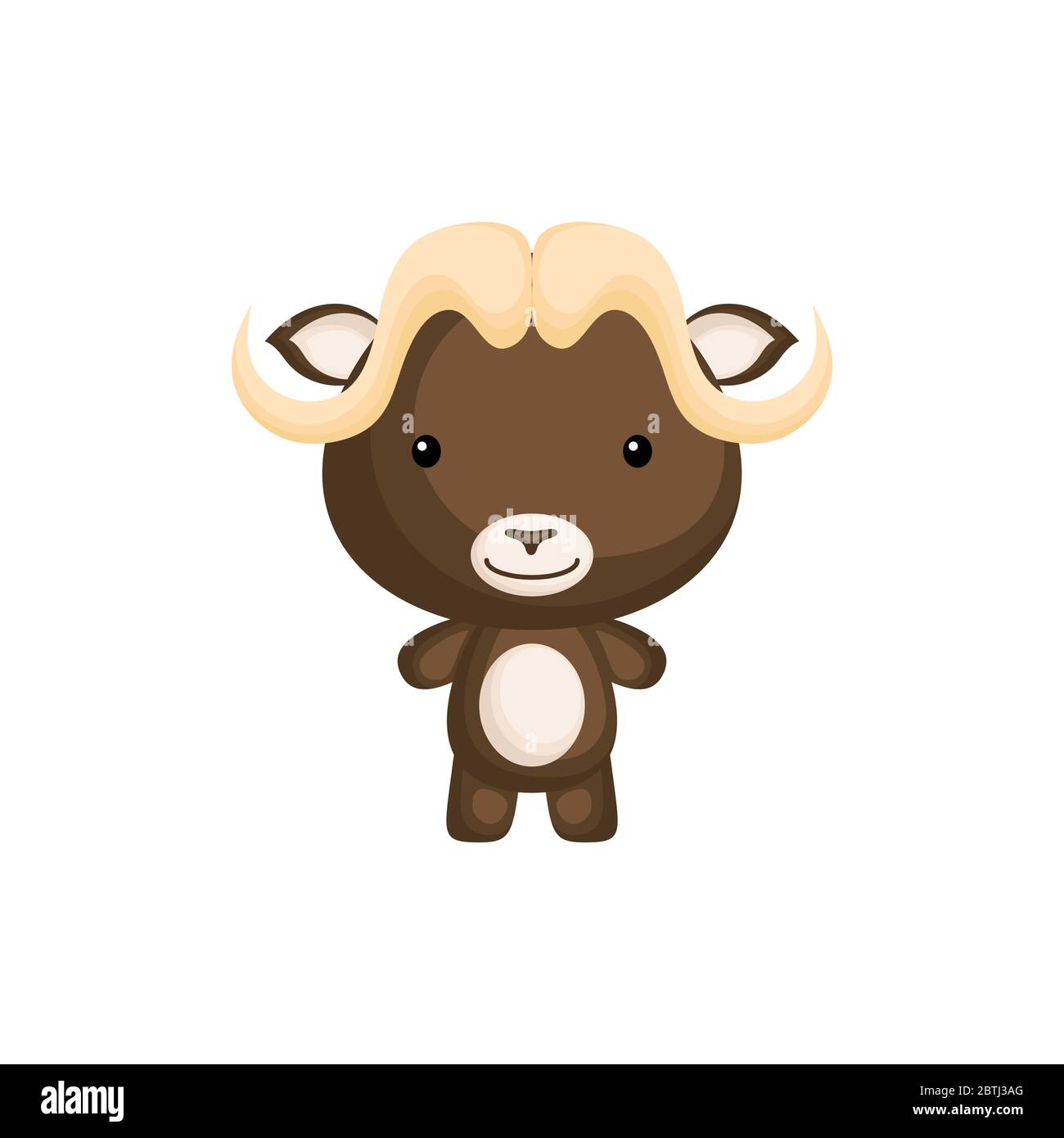 Cute funny baby muskox isolated on white background. Wild arctic adorable animal character for design of album, scrapbook, card and invitation. Stock Vector